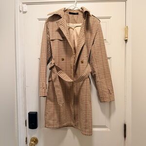 Express Beige Plaid Trench Coat